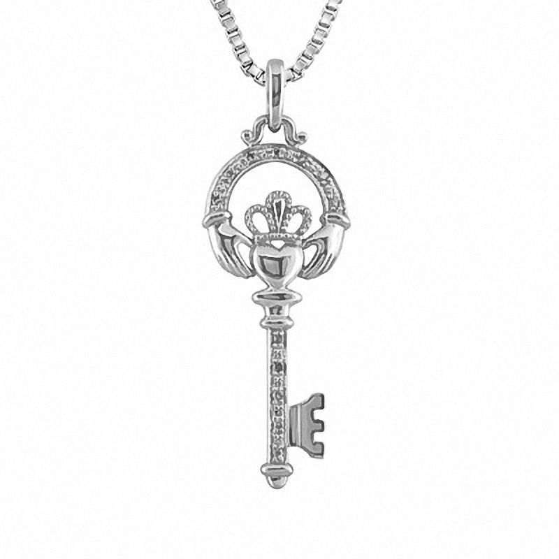 Previously Owned - Diamond Accent Claddagh Top Key Pendant in Sterling Silver