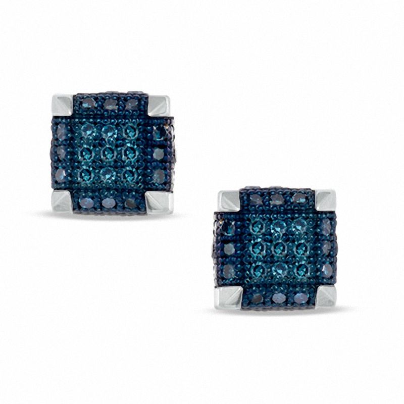 Previously Owned - 0.19 CT. T.W. Enhanced Blue Diamond Square Stud Earrings in 10K White Gold
