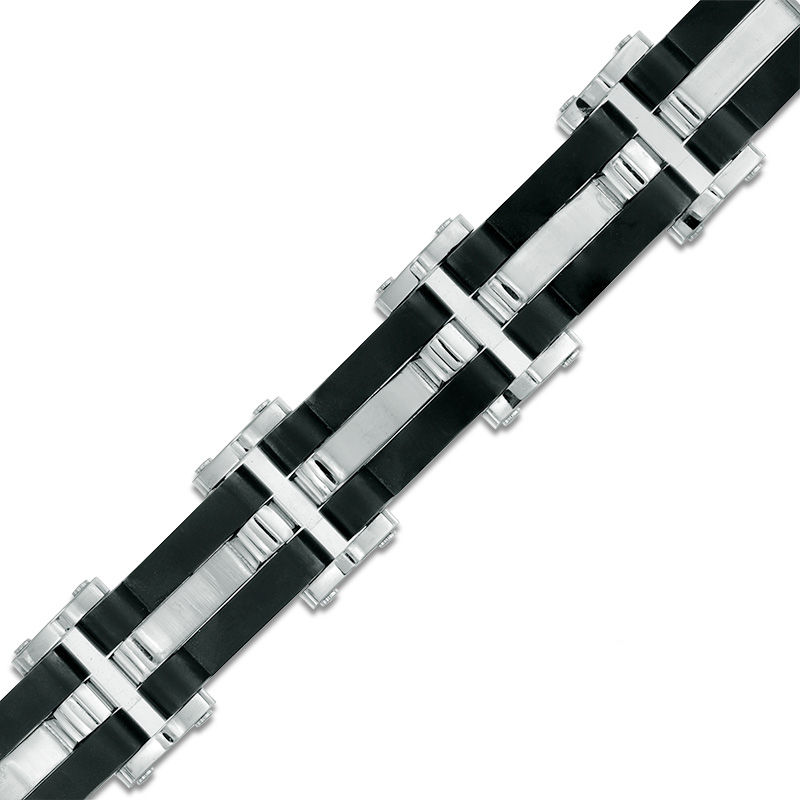 Previously Owned - Men's Wavy Link Bracelet in Stainless Steel and Black IP - 8.5"