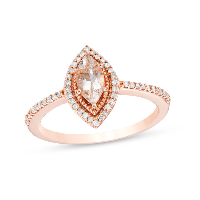 Main Image 2 of Previously Owned - Marquise Morganite and 0.15 CT. T.W. Diamond Frame Ring in 10K Rose Gold
