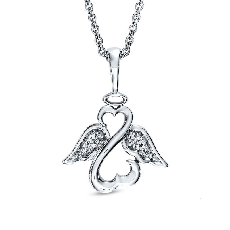 Previously Owned - Open Hearts by Jane Seymour™ Diamond Accent Wings and Halo Pendant in Sterling Silver