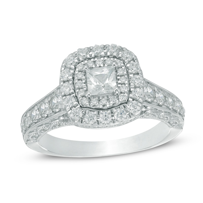 Previously Owned - 1.25 CT. T.W.  Princess-Cut Diamond Frame Engagement Ring 14K White Gold (I/I1)