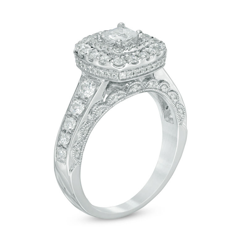 Main Image 2 of Previously Owned - 1.25 CT. T.W.   Princess-Cut Diamond Frame Engagement Ring in 14K White Gold (I/I1)