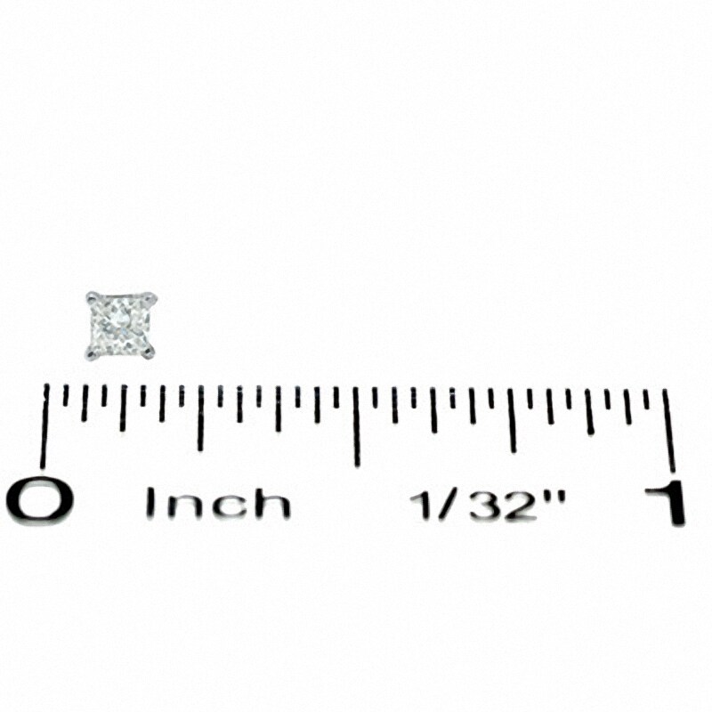 Main Image 2 of Previously Owned - 0.10 CT. T.W.   Princess-Cut Diamond Stud Earrings in 14K White Gold (I/I2)