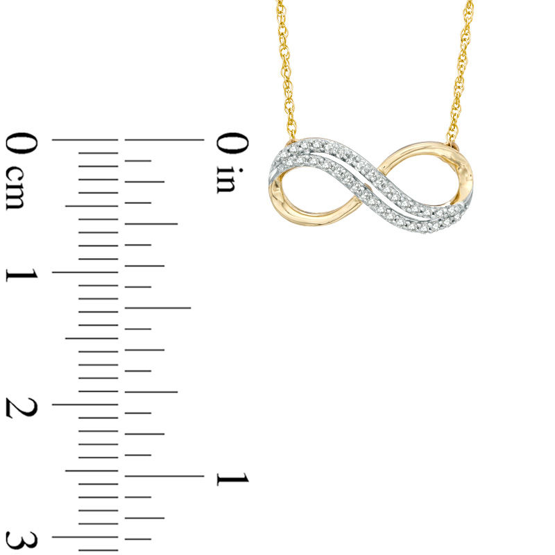 Main Image 2 of Previously Owned - 0.10 CT. T.W. Diamond Sideways Infinity Necklace in 10K Gold