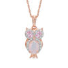 Thumbnail Image 0 of Previously Owned - Lab-Created Opal with Pink and White Sapphire Owl Pendant in Sterling Silver with 14K Rose Gold Plate