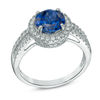 Thumbnail Image 2 of Previously Owned - 8.0mm Lab-Created Blue and White Sapphire Frame Ring in Sterling Silver