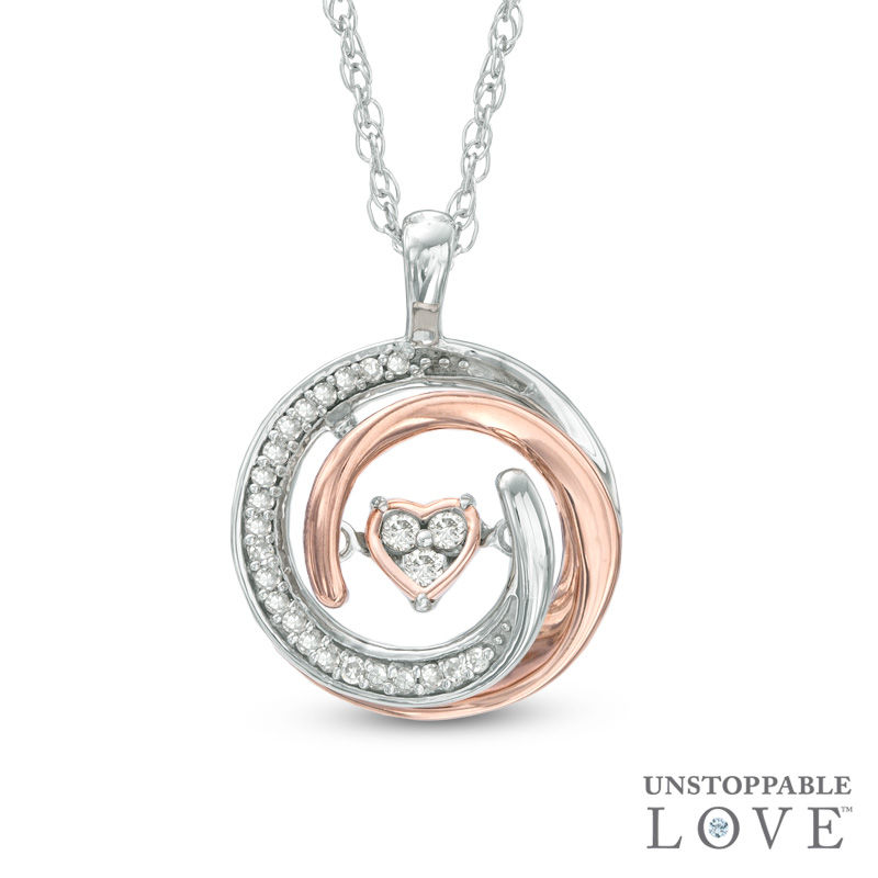 Previously Owned - Unstoppable Love™ 0.10 CT. T.W. Diamond Heart Whirl Pendant in Sterling Silver and 10K Rose Gold