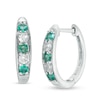 Thumbnail Image 0 of Previously Owned - Lab-Created Emerald and White Sapphire Hoop Earrings in Sterling Silver