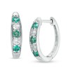 Thumbnail Image 1 of Previously Owned - Lab-Created Emerald and White Sapphire Hoop Earrings in Sterling Silver