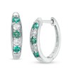 Thumbnail Image 0 of Previously Owned - Lab-Created Emerald and White Sapphire Hoop Earrings in Sterling Silver