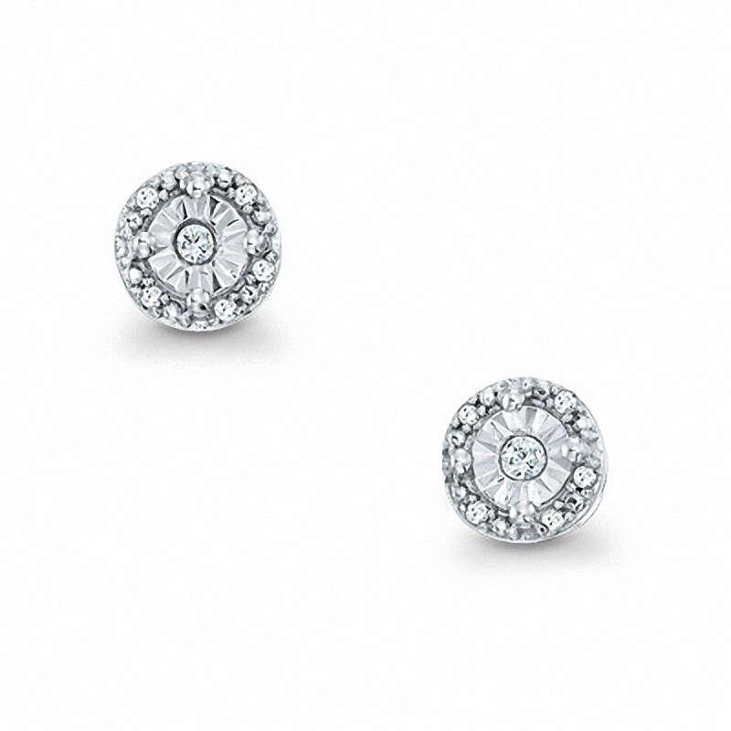 Previously Owned - 0.06 CT. T.W. Diamond Round Stud Earrings in Sterling Silver