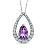 Previously Owned - Pear-Shaped Amethyst and Lab-Created White Sapphire Pendant in Sterling Silver