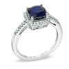 Thumbnail Image 2 of Previously Owned - 7.0mm Cushion-Cut Lab-Created Blue Sapphire and 0.15 CT. T.W. Diamond Frame Ring in 10K White Gold