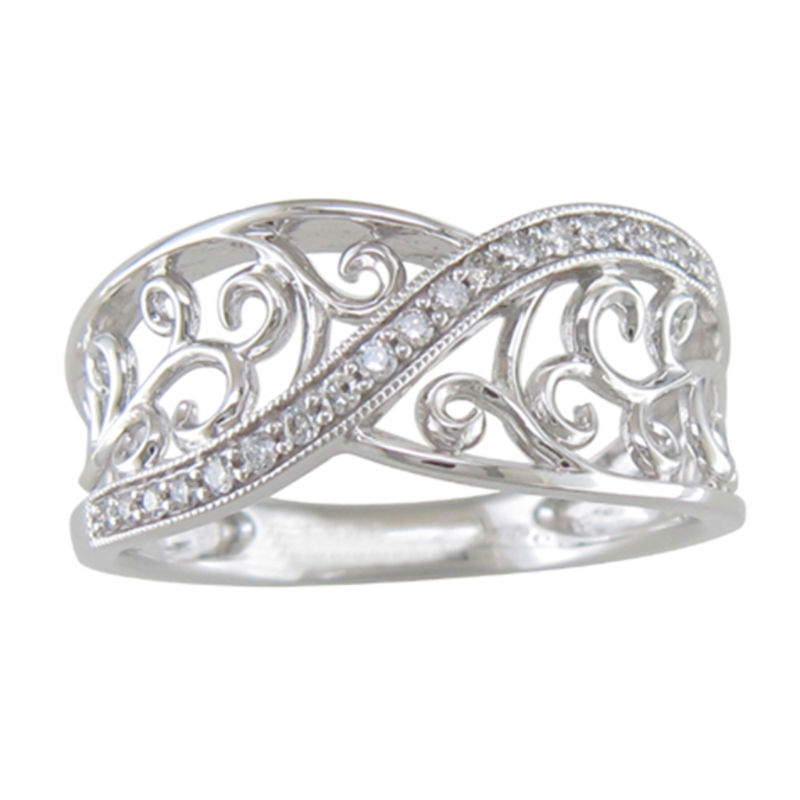 Main Image 2 of Previously Owned - 0.10 CT. T.W. Diamond Scroll Ring in Sterling Silver