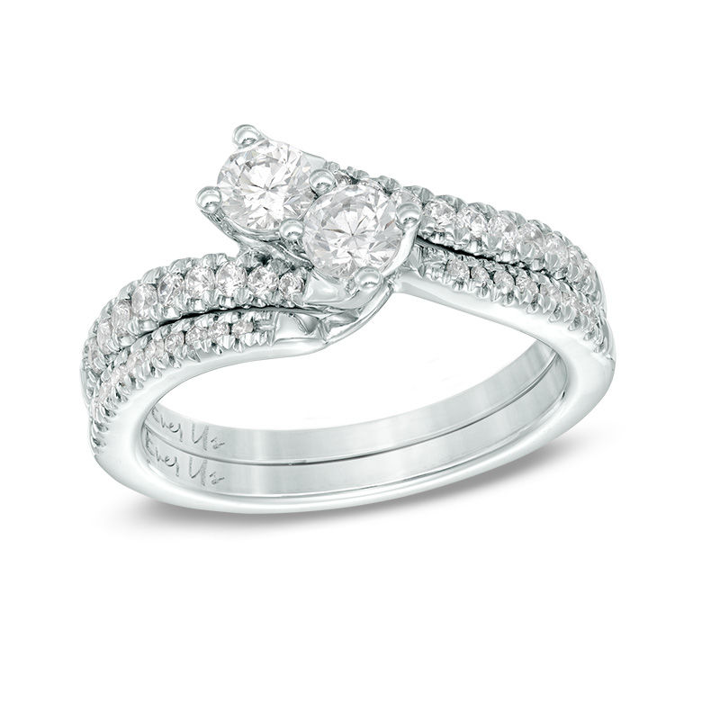 Main Image 4 of Previously Owned - Ever Us™ 0.75 CT. T.W. Two-Stone Diamond Bypass Ring in 14K White Gold