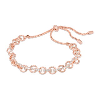 Previously Owned - Lab-Created White Sapphire Open Link Bolo Bracelet in Sterling Silver and 18K Rose Gold Plate - 9.0"