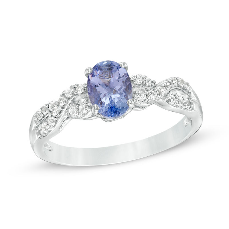 Previously Owned - Oval Tanzanite and Lab-Created White Sapphire Braid Ring in Sterling Silver