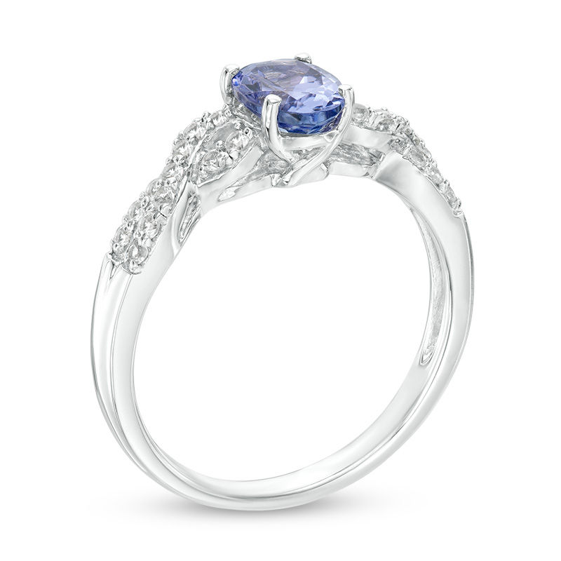 Previously Owned - Oval Tanzanite and Lab-Created White Sapphire Braid Ring in Sterling Silver