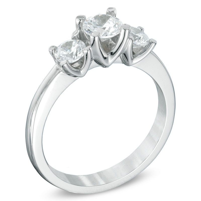 Previously Owned - 1.00 CT. T.W.  Canadian Diamond Three Stone Engagement Ring in 14K White Gold (I/I2)