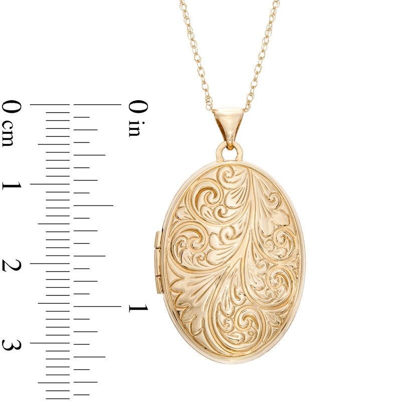Main Image 3 of Previously Owned - Oval Feather Locket Pendant in 10K Gold