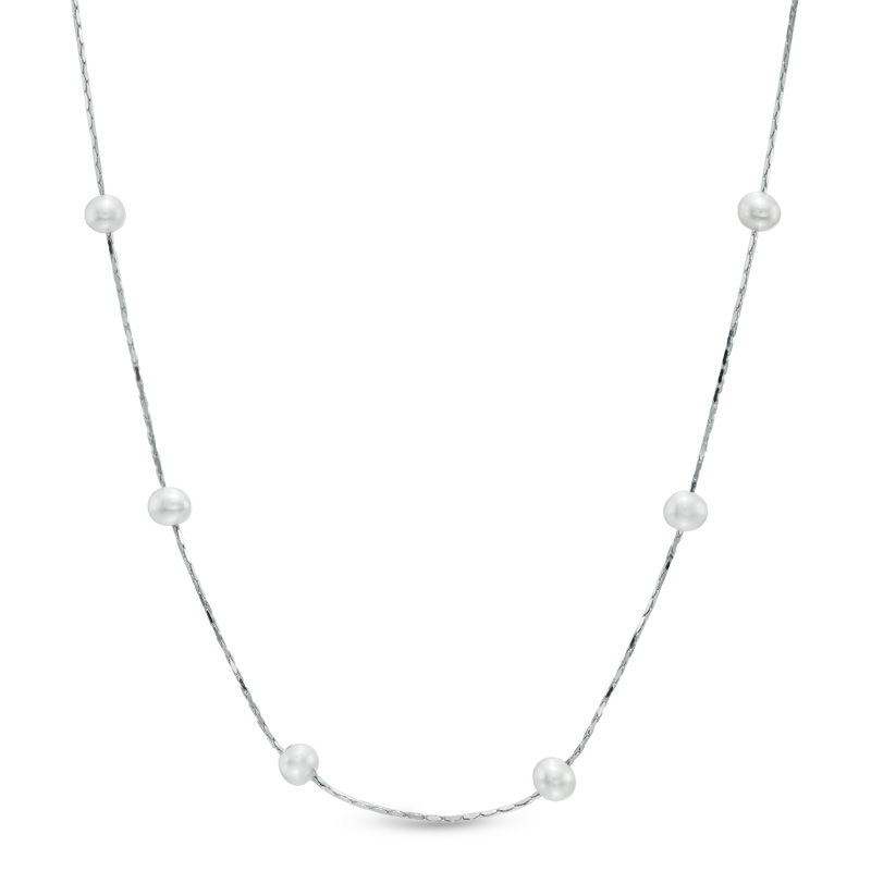 Previously Owned - 4.5 - 5.0mm Cultured Freshwater Pearl Station Necklace in Sterling Silver