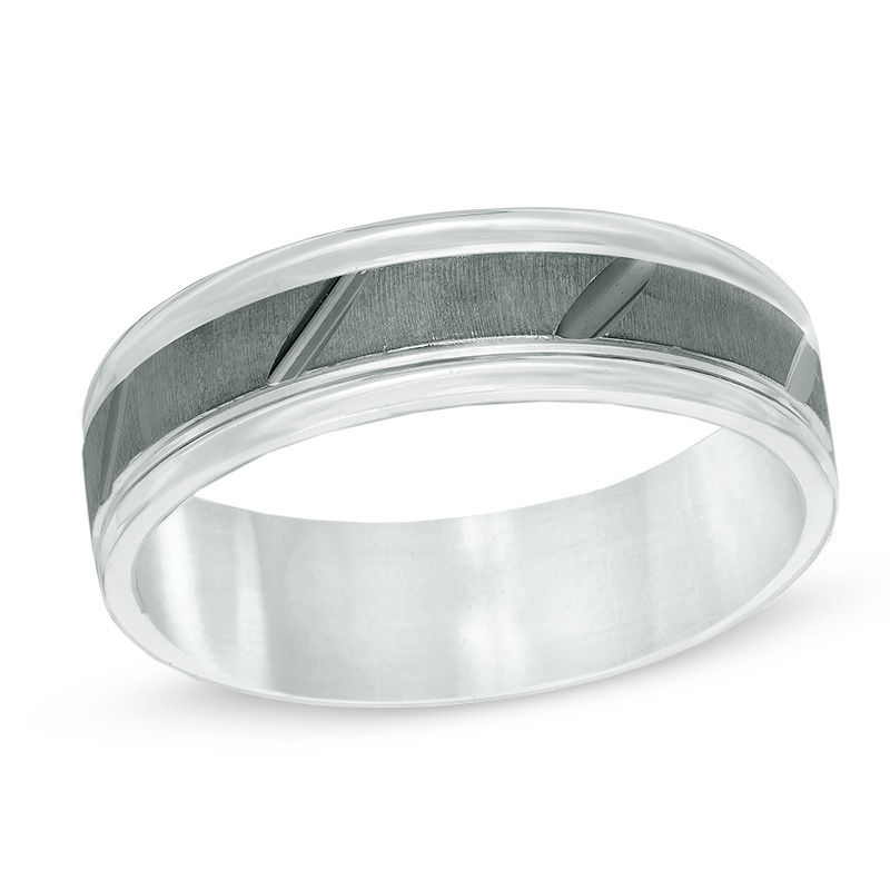 Previously Owned - Men's 6.0mm Slanted Groove Band in Sterling Silver with Black Rhodium