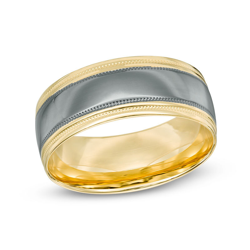 Previously Owned - Men's 8.0mm Comfort Fit Wedding Band in 10K Gold with Black Rhodium|Peoples Jewellers