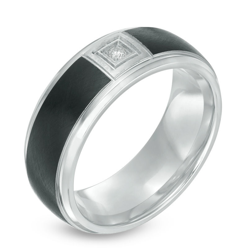 Previously Owned - Men's Diamond Accent Solitaire Wedding Band in Black IP Stainless Steel