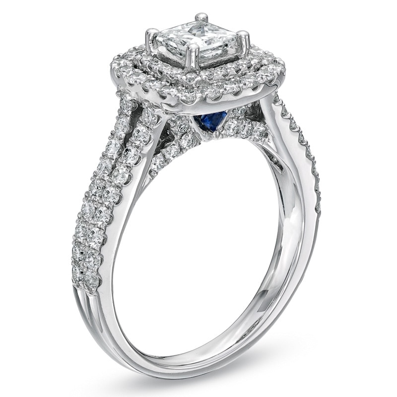 Main Image 3 of Previously Owned - Vera Wang Love Collection 1.45 CT. T.W. Princess-Cut Diamond Frame Split Shank Ring in 14K White Gold