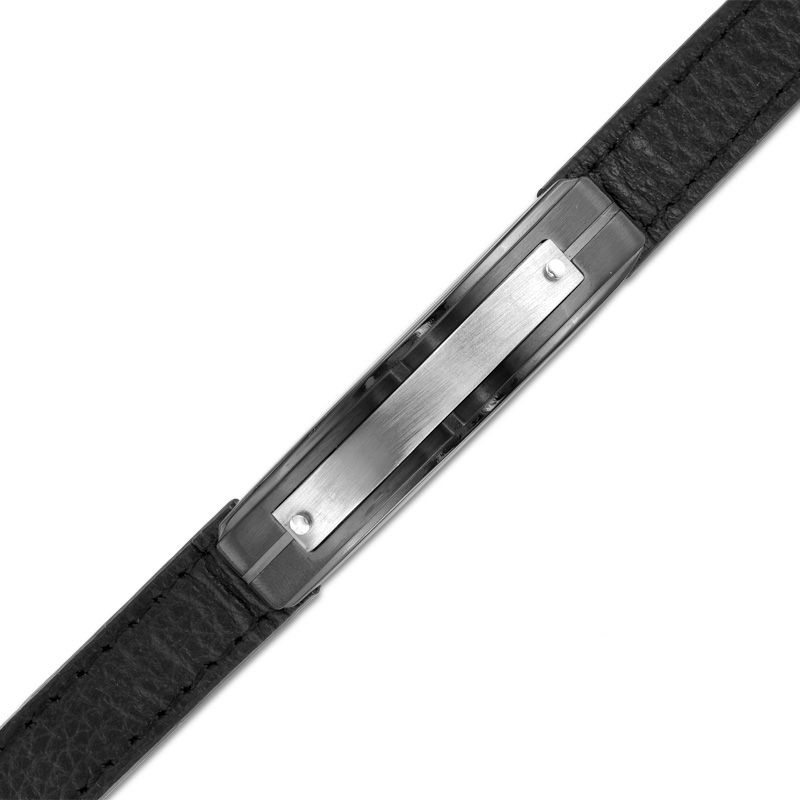 Previously Owned - Men's Leather ID Bracelet in Stainless Steel and Black IP - 8.5"