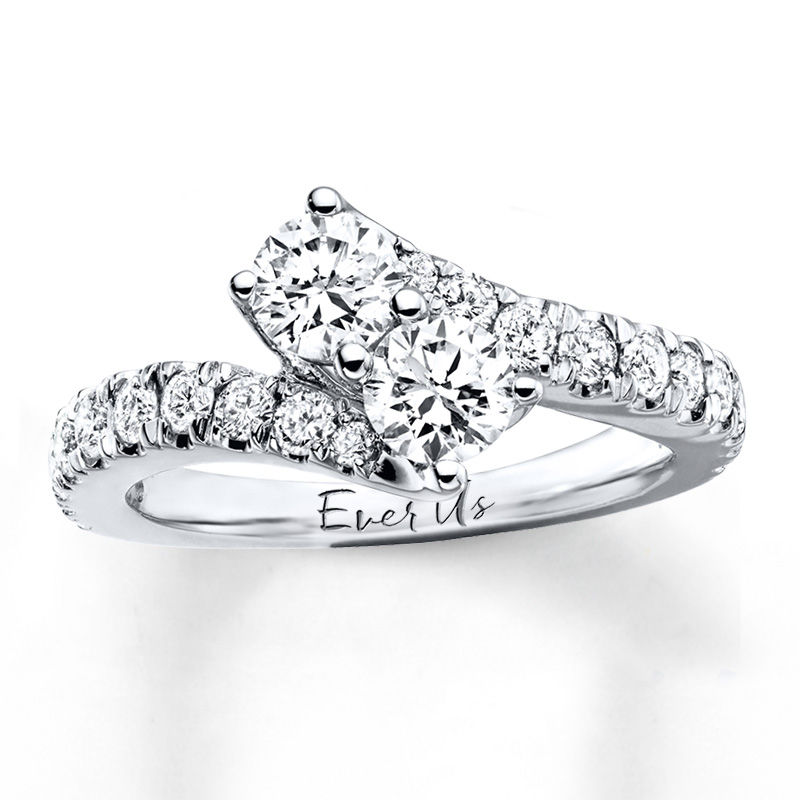 Main Image 1 of Previously Owned - Ever Us™ 2.00 CT. T.W. Two-Stone Diamond Bypass Ring in 14K White Gold