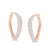 Previously Owned - Lab-Created White Sapphire Curved Hoop Earrings in Sterling Silver with 14K Rose Gold Plate