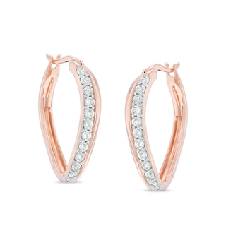 Previously Owned - Lab-Created White Sapphire Curved Hoop Earrings in Sterling Silver with 14K Rose Gold Plate