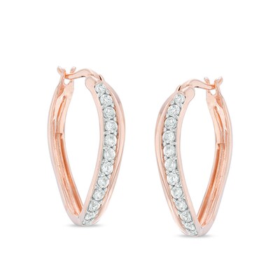 Previously Owned - Lab-Created White Sapphire Curved Hoop Earrings in Sterling Silver with 14K Rose Gold Plate