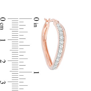 Previously Owned - Lab-Created White Sapphire Curved Hoop Earrings in Sterling Silver with 14K Rose Gold Plate