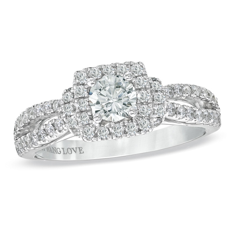 Previously Owned - Vera Wang Love Collection 0.95 CT. T.W. Diamond Frame Split Shank Engagement Ring in 14K White Gold