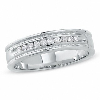 Previously Owned - Men's 0.25 CT. T.W. Diamond Channel Milgrain Band in 14K White Gold