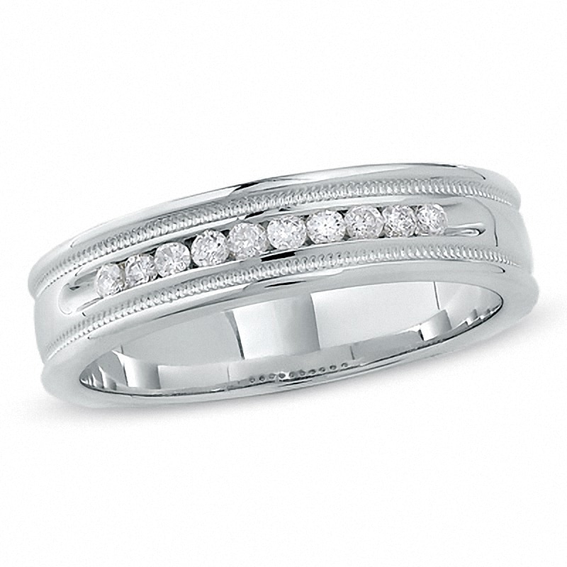 Previously Owned - Men's 0.25 CT. T.W. Diamond Channel Milgrain Band in 14K White Gold|Peoples Jewellers