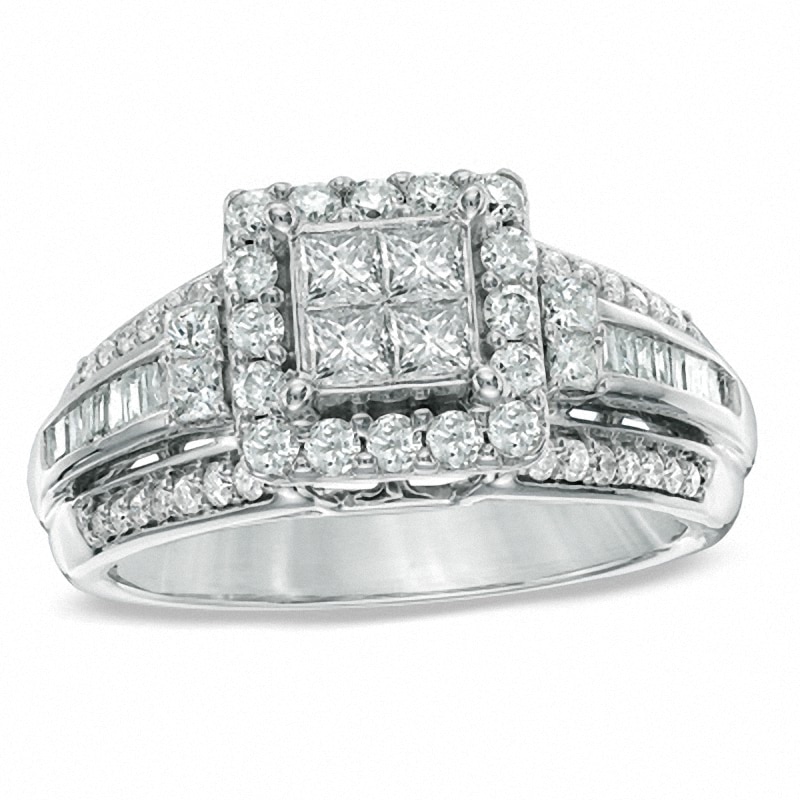 Previously Owned - 1.00 CT. T.W. Quad Princess-Cut Diamond Frame Engagement Ring in 10K White Gold