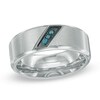 Thumbnail Image 0 of Previously Owned - Men's Enhanced Blue Diamond Accent Slant Wedding Band in Two-Tone Stainless Steel