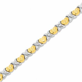Previously Owned - MOM Heart and "X" Stampato Bracelet in 10K Two-Tone Gold - 7.25"