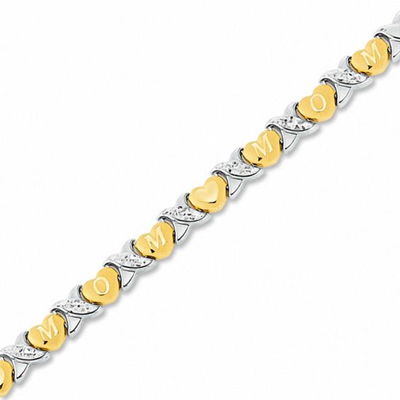 Previously Owned - MOM Heart and "X" Stampato Bracelet in 10K Two-Tone Gold - 7.25"