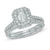 Thumbnail Image 1 of Previously Owned - 1.45 CT. T.W.   Emerald-Cut Diamond Double Frame Bridal Set in 14K White Gold (I/I1)