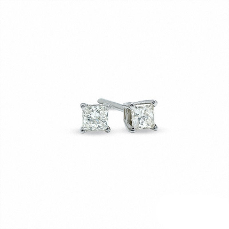Previously Owned - 0.20 CT. T.W.  Canadian Princess-Cut Diamond Stud Earrings in 14K White Gold (I/I2)