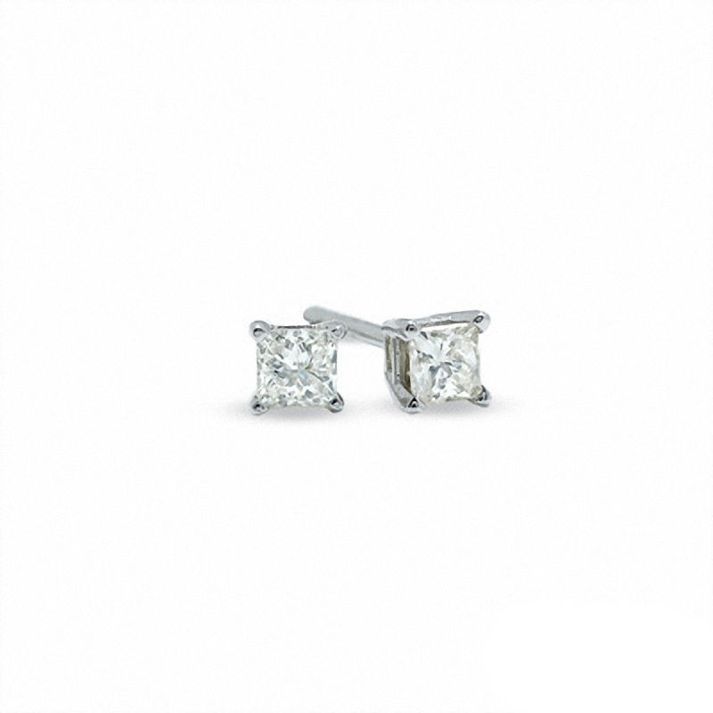 Main Image 1 of Previously Owned - 0.20 CT. T.W.   Princess-Cut Diamond Stud Earrings in 14K White Gold (I/I2)