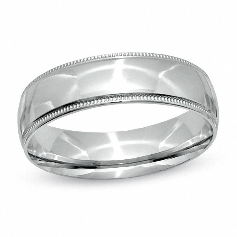 Previously Owned - 6.0mm Comfort Fit 14K White Gold Milgrain Wedding Band