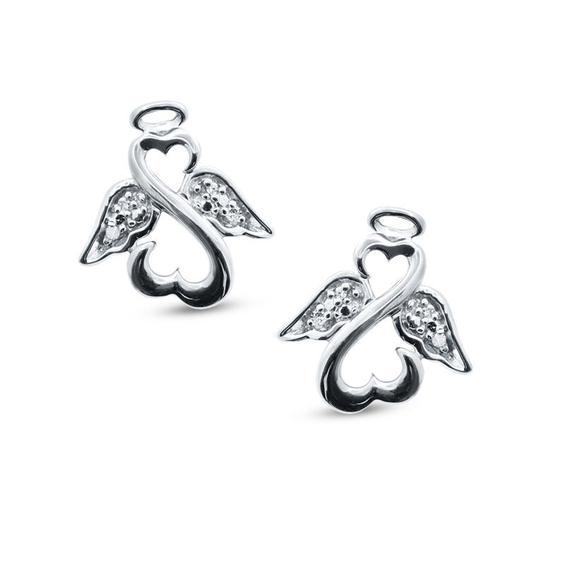 Previously Owned - Open Hearts by Jane Seymour™ Diamond Accent Wings and Halo Stud Earrings in Sterling Silver