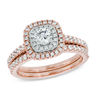 Thumbnail Image 0 of Previously Owned - 1.00 CT. T.W. Diamond Double Frame Bridal Set in 14K Rose Gold