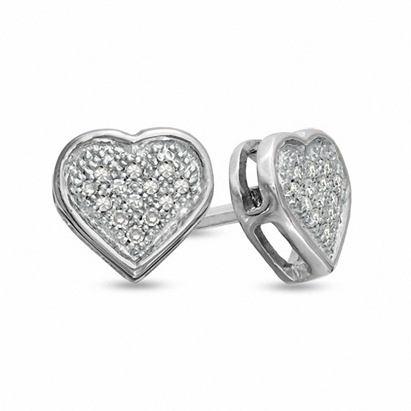 Previously Owned - 0.05 CT. T.W. Diamond Heart-Shaped Earrings in 10K White Gold